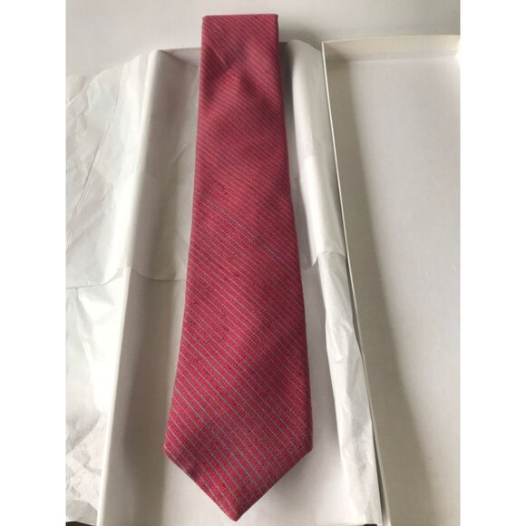Vintage Men’s Tie Courchevel SAKS FIFTH AVENUE Stripe All Silk Red Blue Fabric F